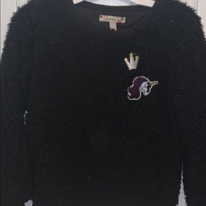 Black Fuzzy Sweater with Patches